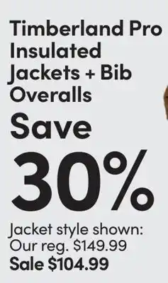Mark's Timberland Pro Insulated Jackets + Bib Overalls offer
