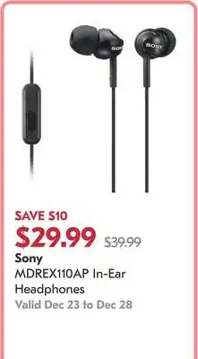 Shoppers Drug Mart MDREX110AP In-Ear Headphones offer