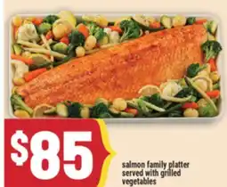 Marché Adonis Salmon family platter served with grilled vegetables offer