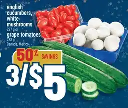 Marché Adonis English cucumbers, white mushrooms offer