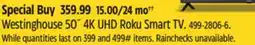 Canadian Tire Westinghouse 50˝ 4K UHD Roku Smart TV offer