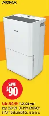 Canadian Tire NOMA 50-Pint ENERGY STAR Dehumidifier offer