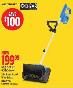 Canadian Tire Mastercraft 20V Snow Shovel, 11 with 5ah Battery & Charger offer