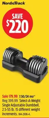 Canadian Tire Select-A-Weight Single Adjustable Dumbbell, 2.5-55 lb offer
