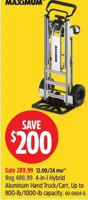 Canadian Tire Maximum 4-in-1 Hybrid Aluminum Hand Truck/Cart offer