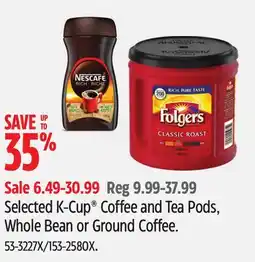 Canadian Tire Selected K-Cup Coffee and Tea Pods, Whole Bean or Ground Coffee offer