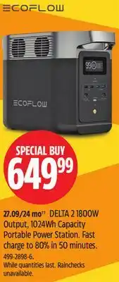 Canadian Tire DELTA 2 1800W Output, 1024Wh Capacity Portable Power Station offer