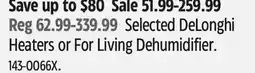 Canadian Tire Selected DeLonghi Heaters or For Living Dehumidifier offer