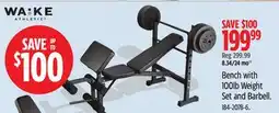Canadian Tire WAKE Bench with 100lb Weight Set and Barbell offer