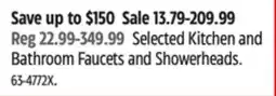 Canadian Tire Selected Pfister Kitchen and Bathroom Faucets and Showerheads offer