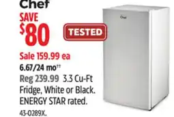 Canadian Tire 3.3 Cu-Ft Fridge, White or Black. ENERGY STAR rated offer