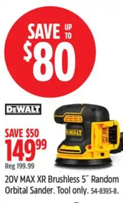 Canadian Tire DEWALT 20V MAX XR Brushless 5˝ Random Orbital Sander offer