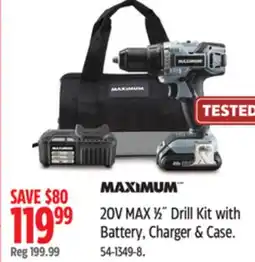 Canadian Tire MAXIMUM 20V MAX 1/2 Drill Kit with Battery, Charger & Case offer