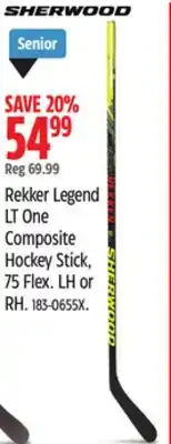 Canadian Tire Rekker Legend LT One Composite Hockey Stick, 75 Flex offer