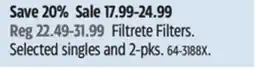 Canadian Tire Filtrete Filters. Selected singles and 2-pks offer
