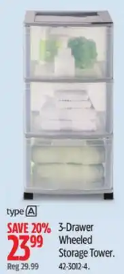 Canadian Tire TYPE A 3-Drawer Wheeled Storage Tower offer