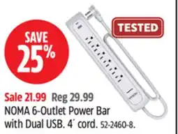Canadian Tire NOMA 6-Outlet Power Bar with Dual USB offer