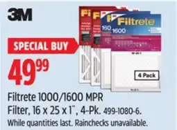 Canadian Tire Filtrete 1000/1600 MPR Filter, 16 x 25 x 1˝, 4-Pk offer