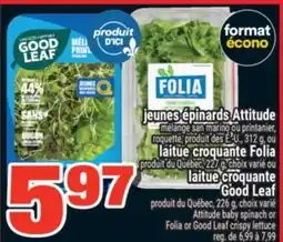 Super C JEUNES ÉPINARDS ATTITUDE | ATTITUDE BABY SPINACH OR FOLIA OR GOOD LEAF CRISPY LETTUCE offer