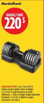 Canadian Tire NordicTrack Select-A-Weight Single Adjustable Dumbbell offer