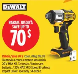 Canadian Tire DEWALT 0V MAX XR 3-Speed Brushless Impact Driver offer