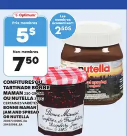 Provigo BONNE MAMAN JAM, 250-290 ML AND SPREAD OR NUTELLA, 375 G offer