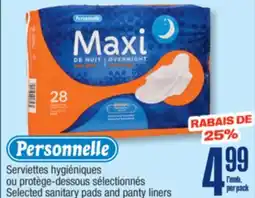 Jean Coutu PERSONNELLE Selected sanitary pads and panty liners offer