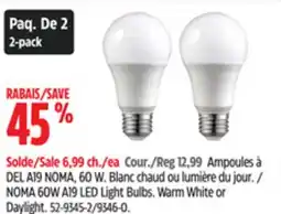 Canadian Tire NOMA 60W A19 LED Light Bulbs. Warm White or Daylight offer