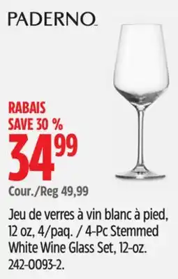 Canadian Tire Paderno 4-Pc Stemmed White Wine Glass Set offer