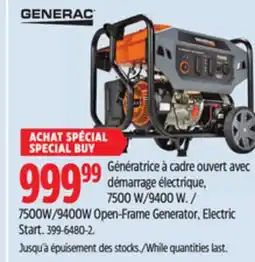 Canadian Tire GENERAC 7500W/9400W Open-Frame Generator offer