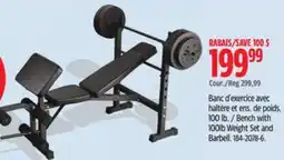 Canadian Tire Bench with 100lb Weight Set and Barbell offer