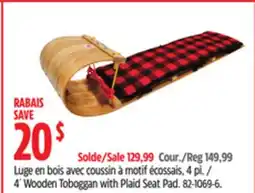 Canadian Tire Streamridge 4´ Wooden Toboggan with Plaid Seat Pad offer