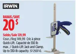 Canadian Tire Irwin Quick-Lift Jack and Clamp. Up to 330-lb capacity offer
