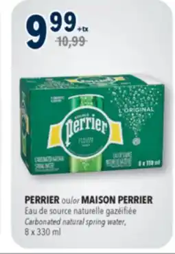 Familiprix PERRIER or MAISON PERRIER, Carbonated natural spring water, 8 x 330 ml offer