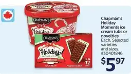 Walmart Chapman's Holiday Moments ice cream tubs or novelties offer