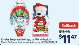 Walmart Kinder Surprise Maxi egg or Mix with plush offer