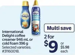 Walmart International Delight coffee creamer or cold foam offer