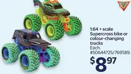 Walmart 1:64 + scale Supercross bike or colour-changing trucks offer