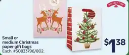 Walmart Small or medium Christmas paper gift bags offer