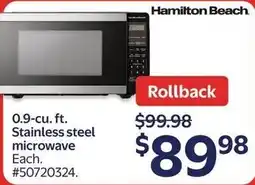 Walmart Hamilton Beach 0.9-cu. ft. Stainless steel microwave offer