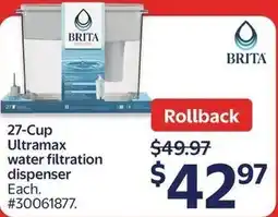 Walmart Brita 27-Cup Ultramax water filtration dispenser offer
