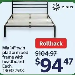 Walmart Zinus Mia 14" twin platform bed frame with headboard offer