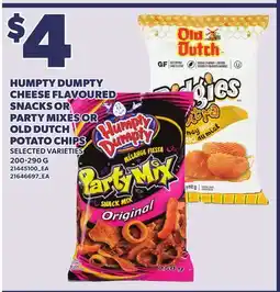Loblaws HUMPTY DUMPTY CHEESE FLAVOURED SNACKS OR PARTY MIXES OR OLD DUTCH POTATO CHIPS, 200-290 G offer