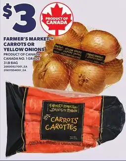 Loblaws FARMER'S MARKET CARROTS OR YELLOW ONIONS, 3 LB BAG offer