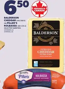 Loblaws BALDERSON CHEDDAR, 250/280 OR PILLER'S KOLBASSA, 300-375 offer