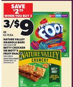 Loblaws NATURE VALLEY GRANOLA BARS 120-230 G OR BETTY CROCKER OR MOTT'S FRUIT SNACKS 128-226 G offer