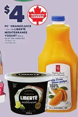 Loblaws PC ORANGE JUICE, MÉDITERRANÉE YOGURT, 500 G offer