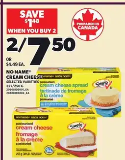 Loblaws NO NAME CREAM CHEESE, 227/250 G offer