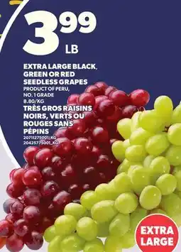 Independent Grocer EXTRA LARGE BLACK, GREEN OR RED SEEDLESS GRAPES offer