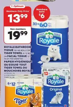 Independent Grocer ROYALE BATHROOM TISSUE 30=60 ROLLS OR TIGER TOWEL 6=12 ROLLS OR FACIAL TISSUE 12'S offer